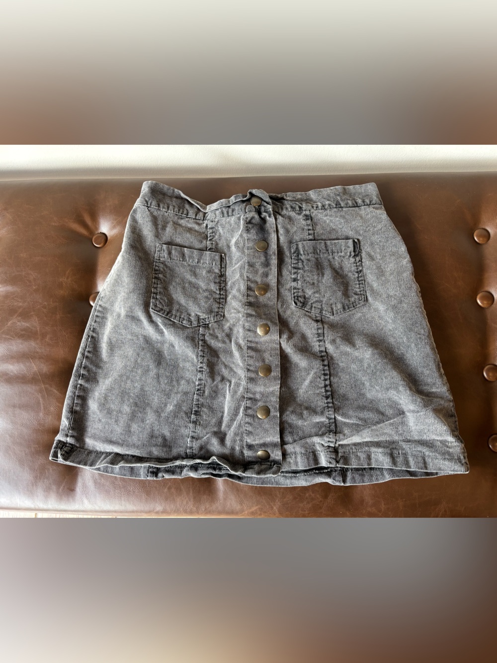 Don’t Ask Why Gray Corduroy Button-Front Denim Skirt